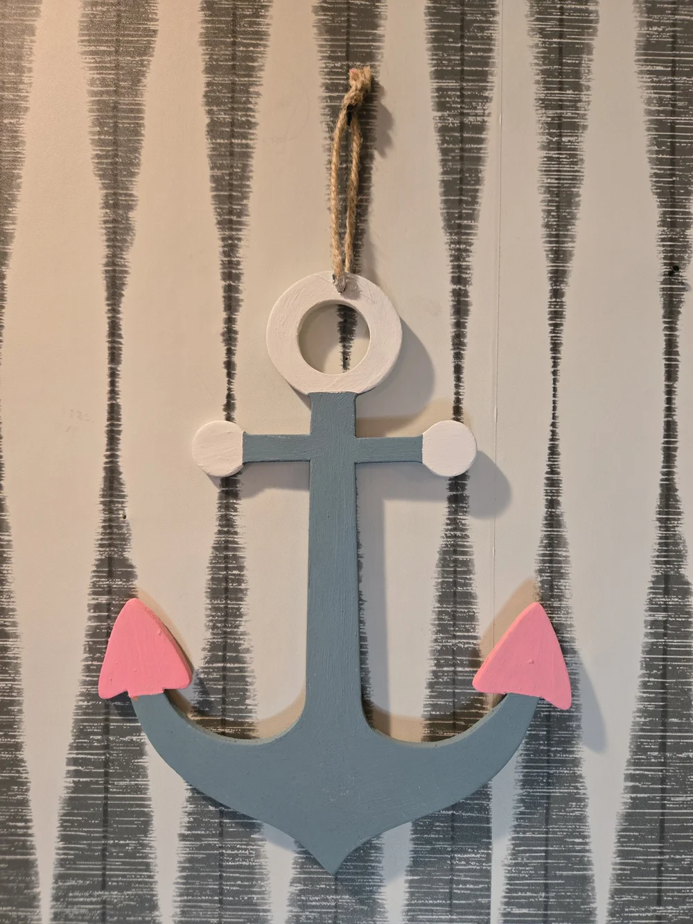 Coastal Wooden Anchor Hanging Decor - Blue, White & Pink